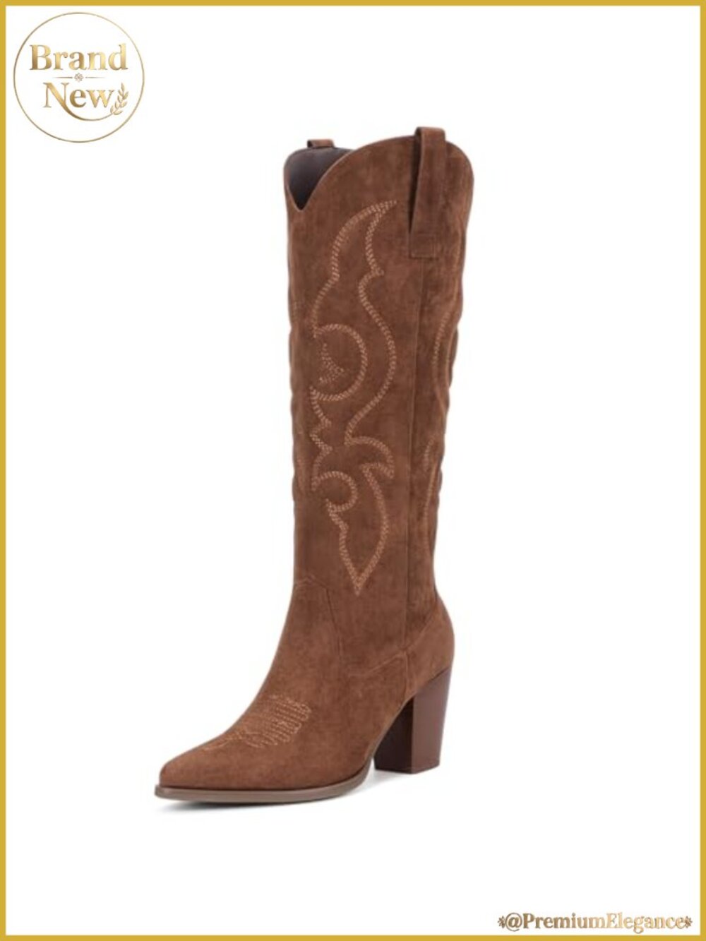 Faux Suede Knee High Cowboy Boots for Women, Western Cowgirl Boots with Side